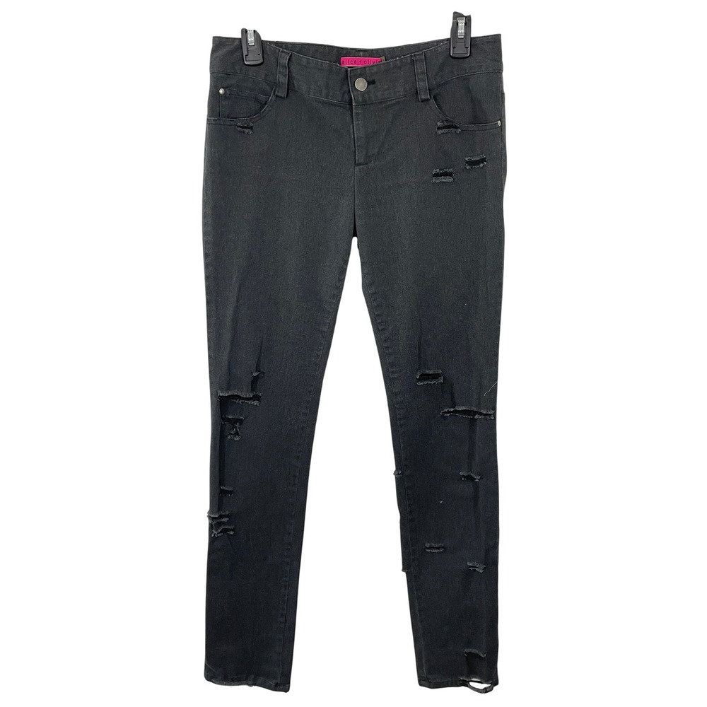 Alice + Olivia‎ Charcoal Distressed Skinny Pants Size 6 Faded Black